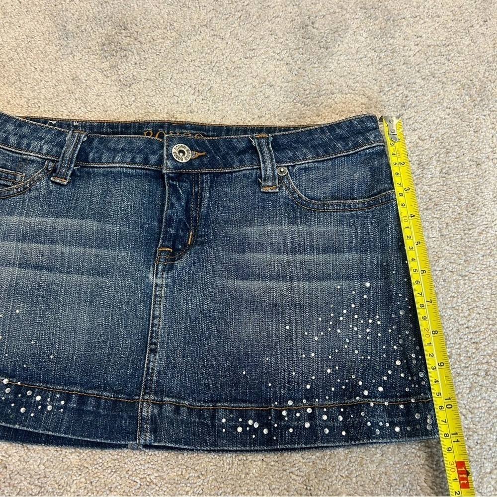 Bongo blue Wash crystal rhinestone embellished bedazzled mini denim Jean skirt - Picture 6 of 7